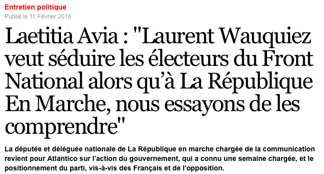 Interview de Laetitia Avia – Atlantico – 11/02/18