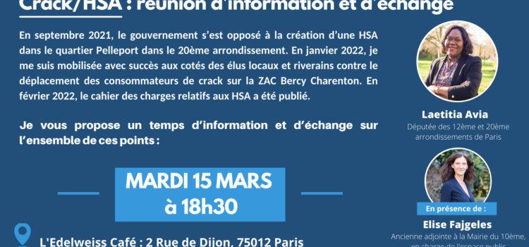 Réunion d’information et d’échanges sur la question des HSA/crack – 15 mars à 18H30
