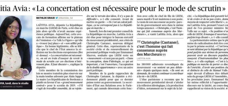 Interview de Laetitia Avia – Le Figaro – 21/11/17