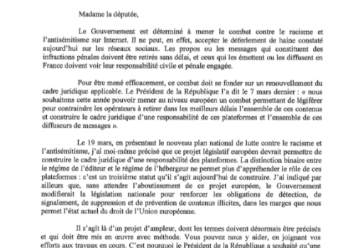 Lettre de mission sur le renforcement de la lutte contre le racisme et l’antisémitisme sur internet