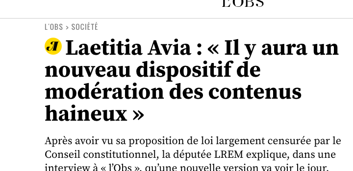 Laetitia Avia : « Il y aura un nouveau dispositif de modération des contenus haineux »